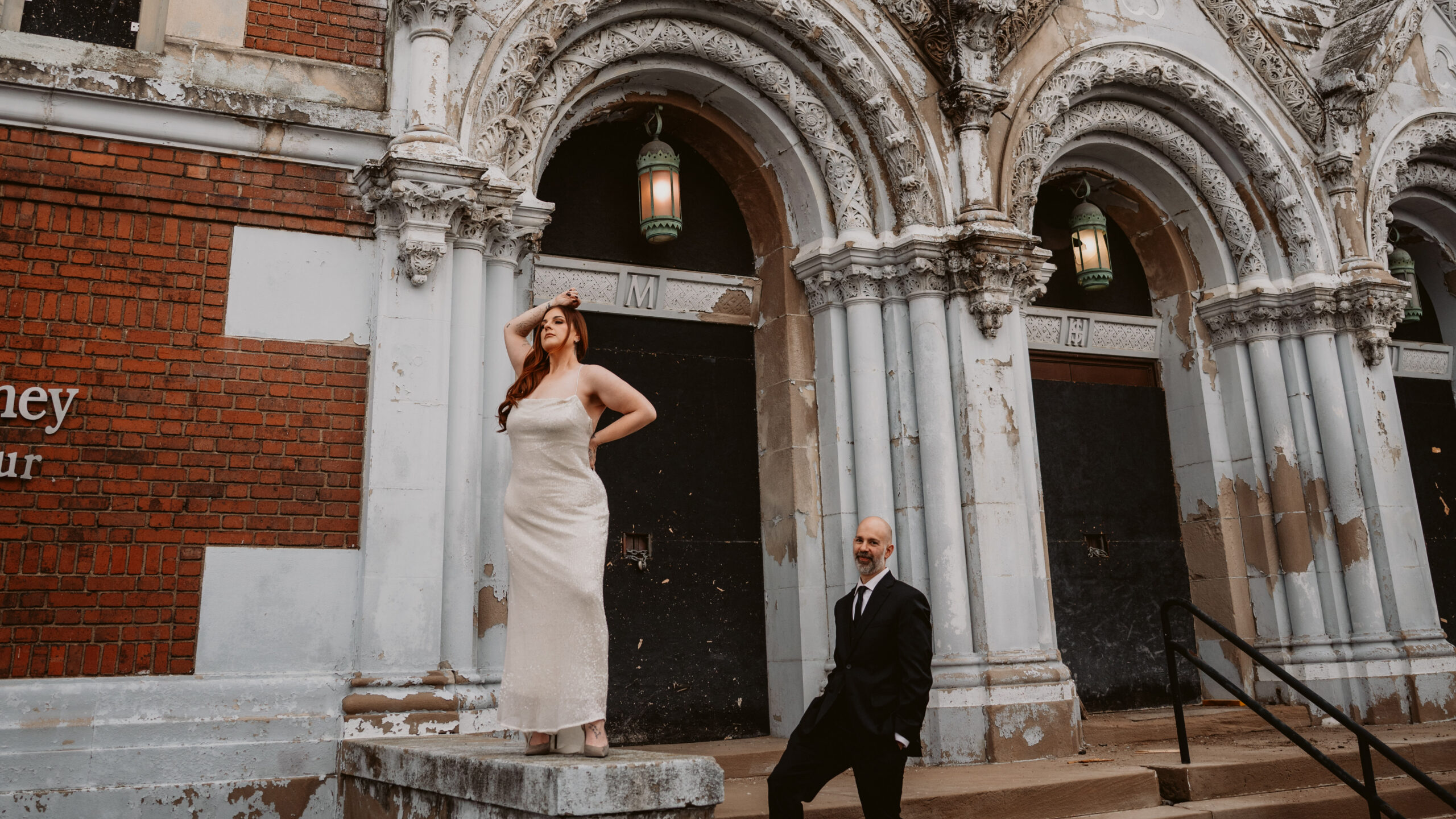 Anniversary photos outside abandoned church in Pittsburgh PA